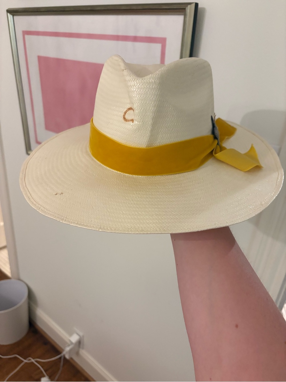Charlie 1 Horse Wide-Brim Straw Hat with Yellow Band
